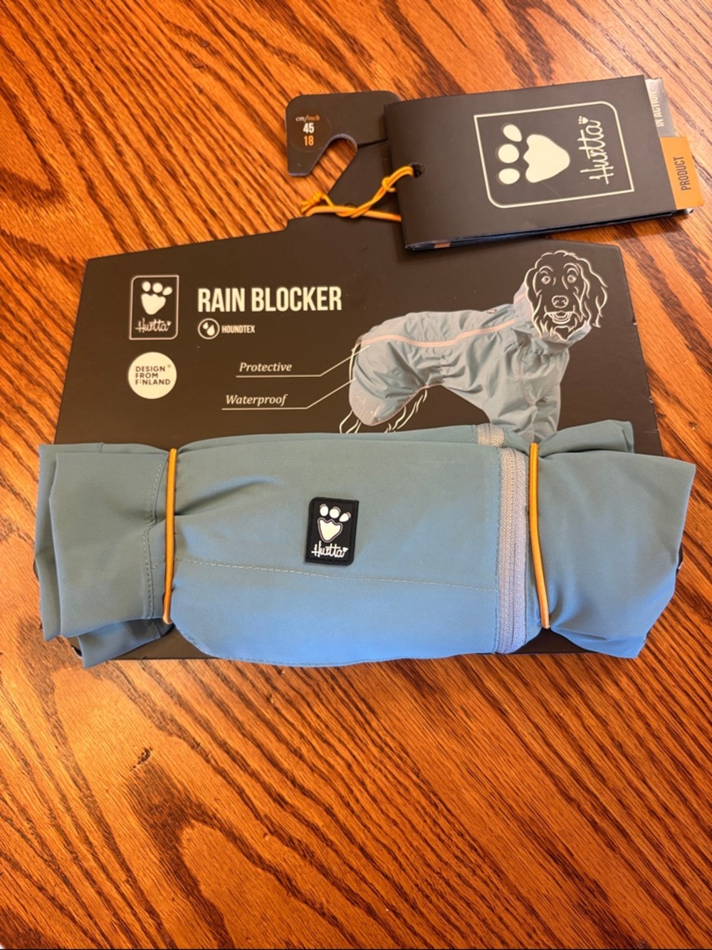 NWT Hurtta Pale Blue Rain Blocker Dog Waterproof Jacket Size 45 cm / 18 inch